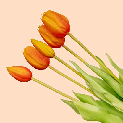 Kunstbloemen - Tulpen boeket Oranje - 5 stuks - Real Touch - Hoogte ↕ 42cm