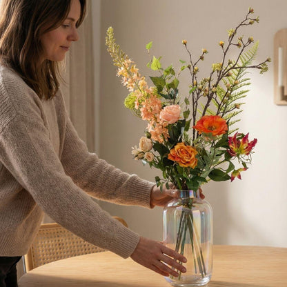 Kunstbloemen boeket - Amber Peach Deluxe Real Touch - 12 stelen - Hoogte ↕ 105cm
