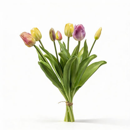 Kunstplant - Tulpenboeket Zachte Lente - Real Touch - 7 stelen - Hoogte ↕ 42cm