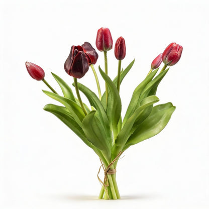 Kunstbloemen - Tulpenboeket Diep Rood - Real Touch - 7 stelen - Hoogte ↕ 42cm