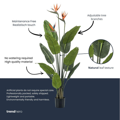 XL Kunstplant - Strelitzia met Bloemen - Hoogte ↕ 120cm