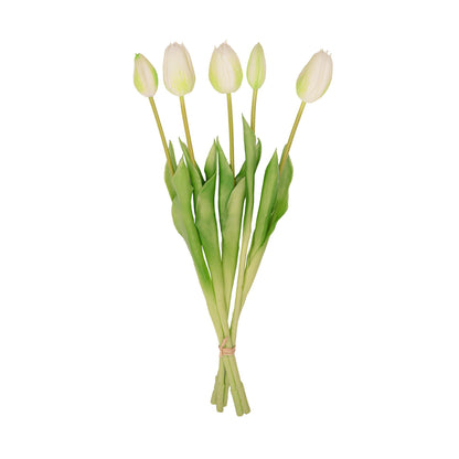 Kunstbloemen - Tulpen Boeket Wit/Groen - 5 stuks - 42cm