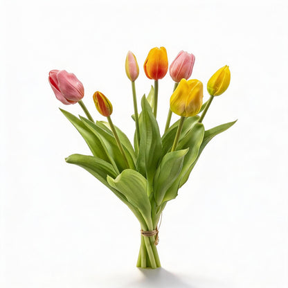 Kunstplant - Tulpenboeket Vrolijke Mix - Real Touch - 7 stelen - Hoogte ↕ 42cm