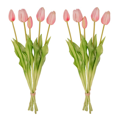 Kunstbloemen - Tulpen Boeket Roze 10 stuks - Real Touch - Hoogte ↕ 42cm