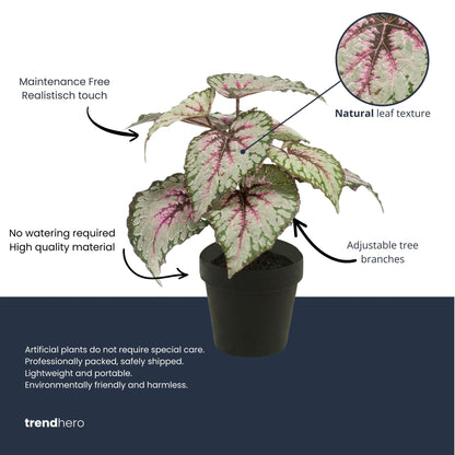 Kunstplant - Begonia - Pot Ø inbegrepen Hoogte ↕ 26cm