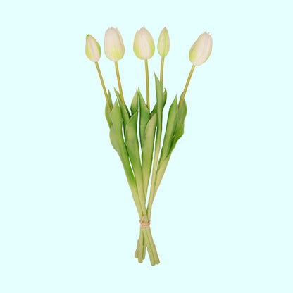 Kunstbloemen - Tulpen Boeket Wit/Groen - 5 stuks - 42cm