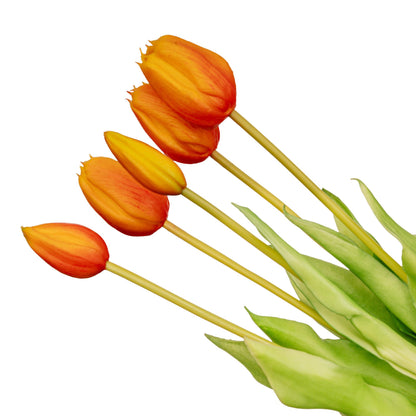Kunstbloemen - Tulpen Boeket Oranje - 10 stuks - Real Touch - Hoogte ↕ 42cm