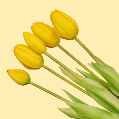 Kunstbloemen - Tulpen Boeket Geel 5 stuks - Real Touch - Hoogte ↕ 42cm