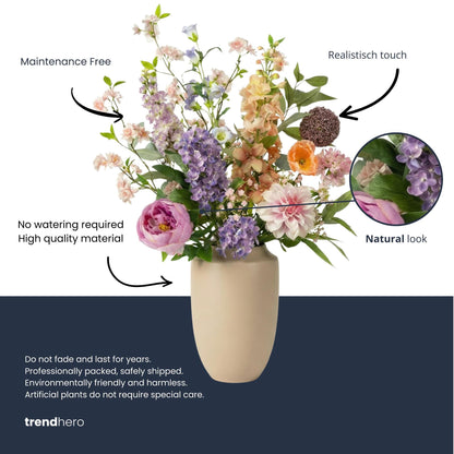 Kunstbloemen Boeket Pastel Meadow Deluxe Real Touch - 15 Stelen - Hoogte ↕ 100cm