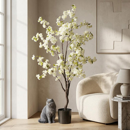 Kunstplant - Prunus Kersenbloesem Wit - Hoogte ↕ 135cm