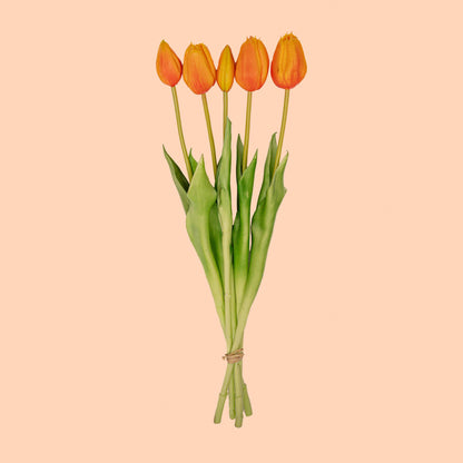 Kunstbloemen - Tulpen boeket Oranje - 5 stuks - Real Touch - Hoogte ↕ 42cm