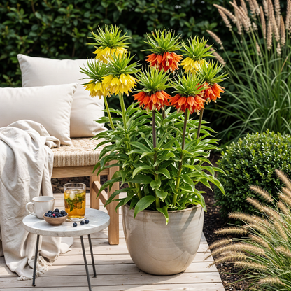 Buitenplant 3x Fritillaria Imperialis Mix - Bloembollen Geel en Oranje - Bolmaat 18/20