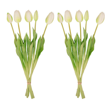Kunstbloemen - Tulpen boeket Wit/Groen - 10 stuks - Hoogte ↕ 42cm