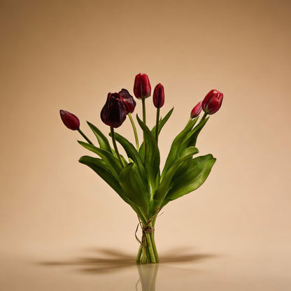 Kunstbloemen - Tulpenboeket Diep Rood - Real Touch - 7 stelen - Hoogte ↕ 42cm