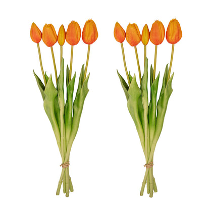 Kunstbloemen - Tulpen Boeket Oranje - 10 stuks - Real Touch - Hoogte ↕ 42cm