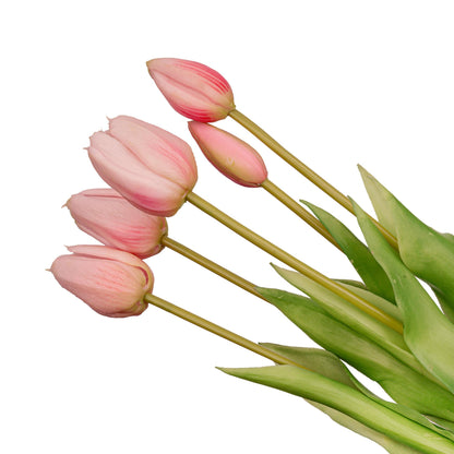 Kunstbloemen - Tulpen Boeket Roze - 5 stuks - Real Touch - Hoogte ↕ 42cm