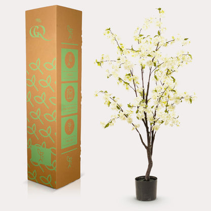 Kunstplant - Prunus Kersenbloesem Wit - Hoogte ↕ 135cm