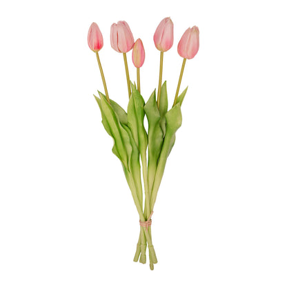 Kunstbloemen - Tulpen Boeket Roze - 5 stuks - Real Touch - Hoogte ↕ 42cm