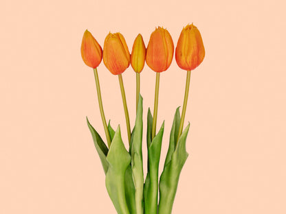 Kunstbloemen - Tulpen Boeket Oranje - 10 stuks - Real Touch - Hoogte ↕ 42cm