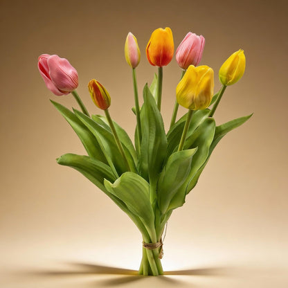 Kunstplant - Tulpenboeket Vrolijke Mix - Real Touch - 7 stelen - Hoogte ↕ 42cm