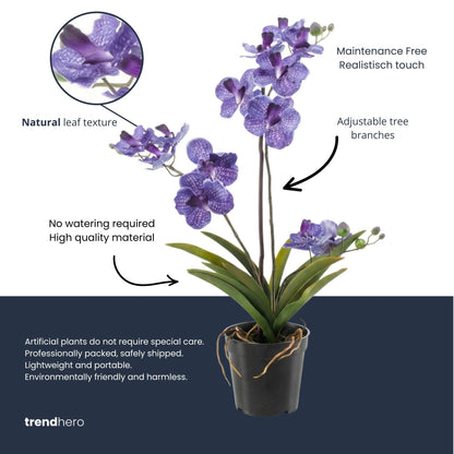 Kunstplant - Orchidee Vanda - Paars - In pot - Hoogte ↕ 60cm