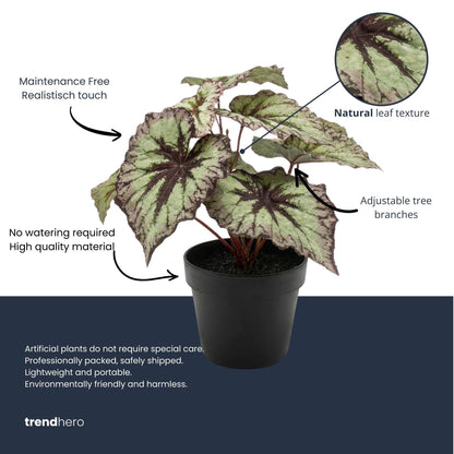 Kunstplant - Begonia in pot - UV-bestendig - Hoogte ↕ 26cm