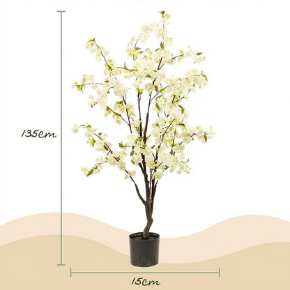 Kunstplant - Prunus Kersenbloesem Wit - Hoogte ↕ 135cm