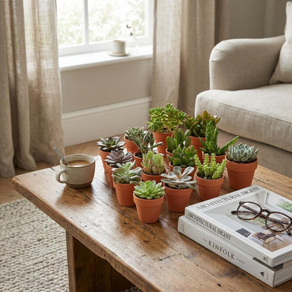 Kamerplant 18x Mini Succulenten Mix - Terracotta Potten - Pot Ø 8,1cm Hoogte ↕ 5-10cm
