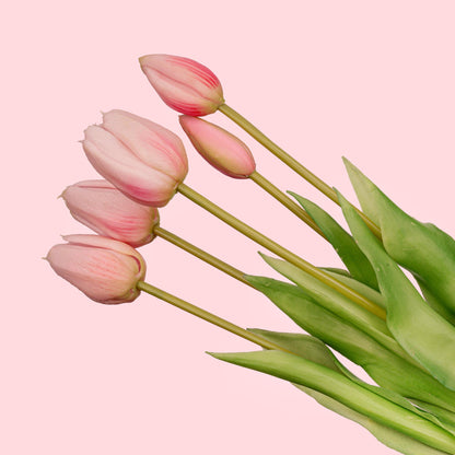 Kunstbloemen - Tulpen Boeket Roze 10 stuks - Real Touch - Hoogte ↕ 42cm