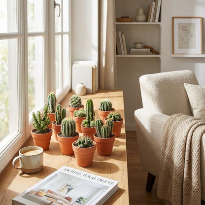 Kamerplant 18x Mini Cactus Mix - Terracotta Potten - Pot Ø 8,1cm Hoogte ↕ 5-10cm